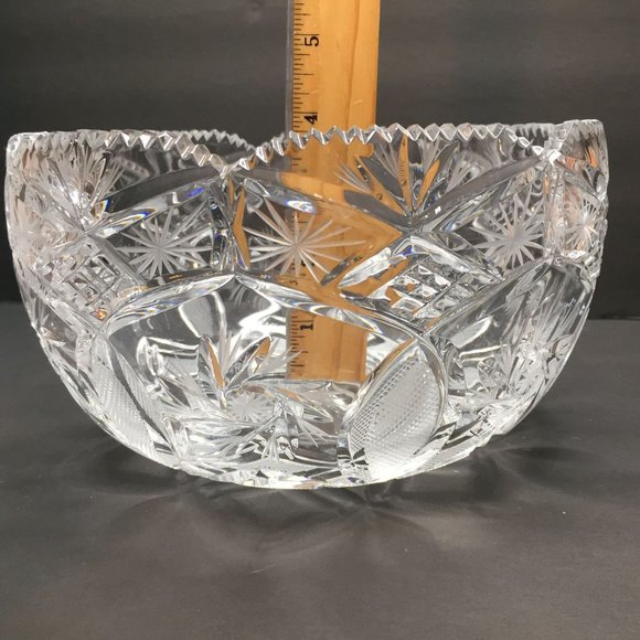 Vintage 1950s Crystal Sawtooth Rim Starburst Glass Serving Bowl Candy Fruit Host - Picture 9 of 10